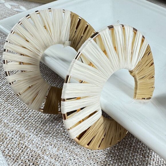 Free People Gold and Cream Hoop Earrings - Picture 9 of 9